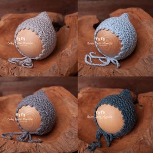Newborn bonnet hat, fairytale hat, newborn photo prop, knitted bonnet hat, blue bonnet hat, photography prop, baby shower, grey bonnet