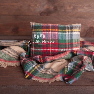 Checked set, Newborn pillow, Newborn photo prop, Christmas pillow, Red newborn pillow, Scotch plaid pillow, Christmas layer,Newborn red