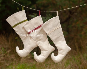 Exclusive high quality Christmas stockings, fairytale socks, fire place socks, natural linen socks, Gnome socks, Christmas photo prop