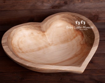 Heart bowl, rustic wooden heart bowl, natural wooden bowl, newborn photo prop, heart photo prop, baby photography, vinted heart bowl