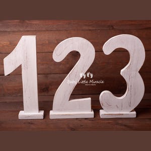 Dígitos grandes de madeira de 30 cm, dígitos vintage, suporte para fotos para o primeiro aniversário, número um, bolo Smash, número 1, 2, 3, suporte para fotos de aniversário, suporte para fotos
