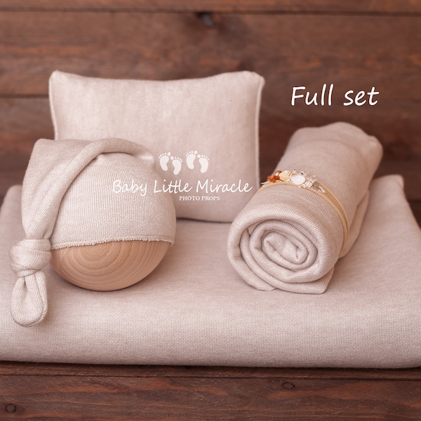 OPHELIA beige simply set, newborn set, newborn photo set, newborn props, backdrop fabric, newborn hat, newborn pillo, newborn wrap