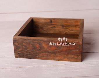 Heavy handmade wooden box stylized as old, wooden photo prop