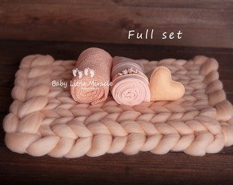 Photo props set, Newborn Photography, Photo Prop, Newborn set,Newborn photo prop, Photography, Peach newborn set, Chunky wool, Newborn wrap