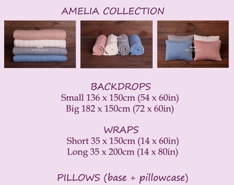 AMELIA kollektion poseringstyg, Tygbakgrund, Saccosäckfilt, Nyföddfotorekvisita, Saccosäcköverdrag, Fotorekvisita, Stickad bakgrund