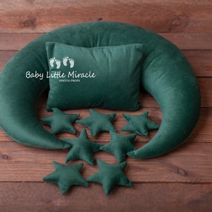 Green velvet moon with little 7 stars, posing pillow moon, photo prop,moon pillow,newborn photo props,newborn pillow, Christmas photo prop