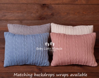 Almohada de punto AMELIA, Almohada para posar para recién nacidos, Accesorio para fotos de recién nacidos, Almohada con vincha, Almohada rústica, Baby shower, Almohada color marfil, Recién nacido con vincha