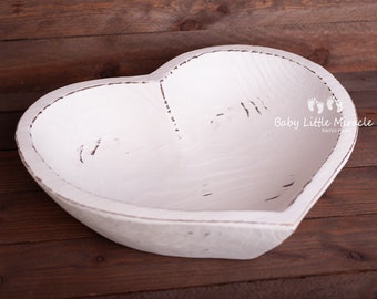 Heart wooden bowl, wooden bowl, newborn photo prop, rustic wooden bowl, sitter photo prop, vinted heart bowl, kitchen bowl