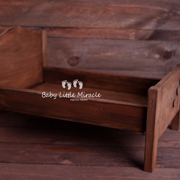 Rustic wooden bed, Newborn props, Handmade bed, photo prop, Brown bed, Vintage bed, Baby shower gift, Bed with heart, Newborn photo prop