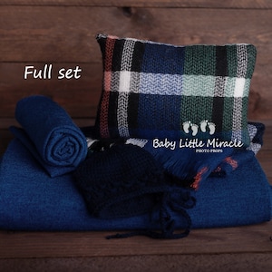 Photo props set, Newborn Photography, Photo Prop, Newborn set, Newborn photo prop, Photography, Cobalt newborn set, Checked newborn pillow