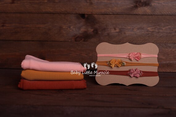 EXTRA long wrap and headband set Skinny stretchy wrap Newborn photo prop Baby wrap Photo prop Prop Newborn headband Mustard wrap