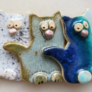 Handmade Ceramic Cat Fridge Magnets - Set of 3 - Cat Lover Gift