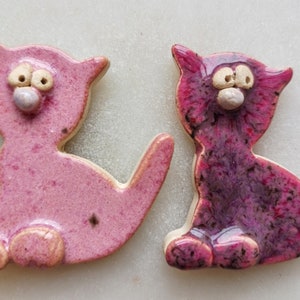 Handmade Ceramic Cat Fridge Magnets - Pink Kitchen Decor, Set of 2