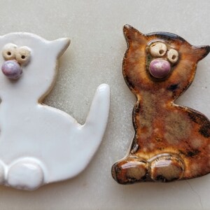 Handmade Ceramic Cat Magnets: Kitchen Decor, Cat Lover Gift (Set of 2)