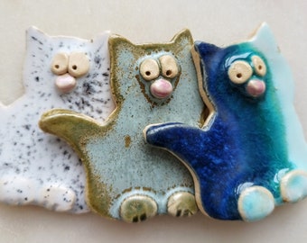 Set of 3 Fridge Magnets for Kitchen • Decor Handmade Ceramic Cat Magnets • Cat Lover Gift •  Housewarming • Party Favors - Unique Cat Gifts