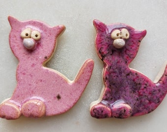 Set of 2 Cats Pink Fridge Magnets • Kitchen Decor Handmade Ceramic Cat Magnets • Cat Lover Gift •  Housewarming • Party Favors - Unique Cats