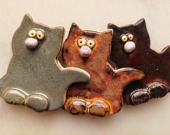 Handmade Ceramic Cat Magnets • Set of 3 Fridge Magnets for Kitchen Decor • Cat Lover Gift •  Housewarming • Party Favors - Unique Cat Gifts