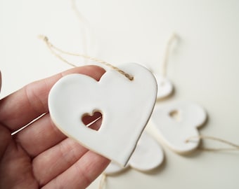 wedding favors for Guests, Hanging Ornament, Ceramic Hearts, White Hearts, Valentine Day, Ceramics and Pottery, wedding party gift