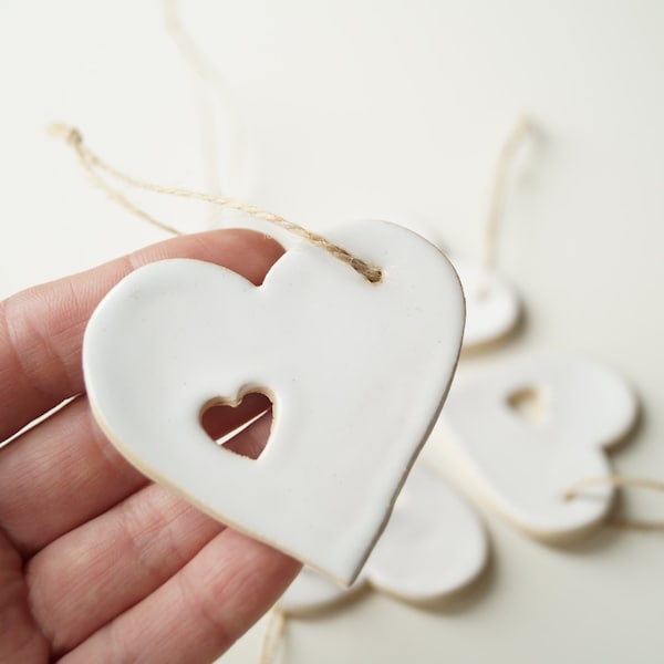 wedding favors for Guests, Hanging Ornament, Ceramic Hearts, White Hearts, Valentine Day, Ceramics and Pottery, wedding party gift