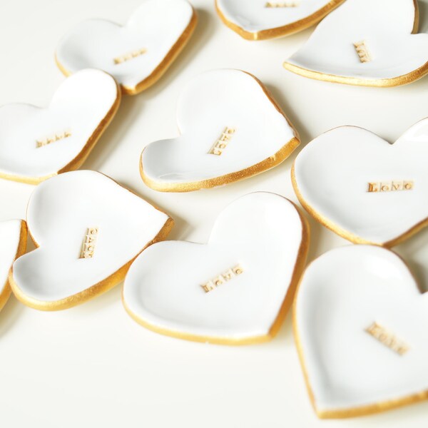White Ceramic Heart Bowl: Golden Edge Wedding Favors
