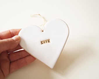 Love Ceramic Heart Wall Hanging: Rustic Home Decor