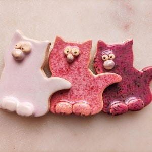 Handmade Ceramic Cat Fridge Magnets - Set of 3 - Whimsical Kitchen Decor