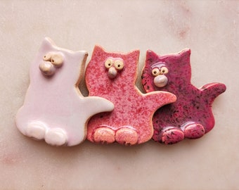 Set of 3 Fridge Magnets for Kitchen • Decor Handmade Ceramic Cat Magnets • Cat Lover Gift •  Housewarming • Party Favors - Unique Cat Gifts