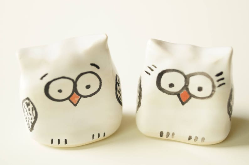 Owl Couple Figurines Handmade Ceramic Cake Topper for Wedding, Engagement, Anniversary Gift by Her Moments image 2