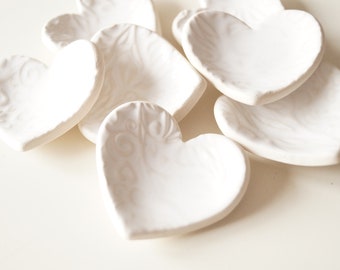 Ecru Cream Heart Ceramic Dish, Wedding Favors for Guests, Little Heart Bowl, Ring Dish