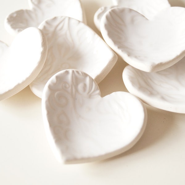 White Heart Ceramic Dish, Wedding Favors for Guests, Little Heart Bowl, Ring Dish