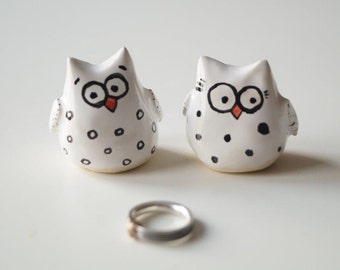 Owl Couple Figurines • Handmade Ceramic • Cake Topper for Wedding, Engagement, Anniversary Gift • by Her Moments