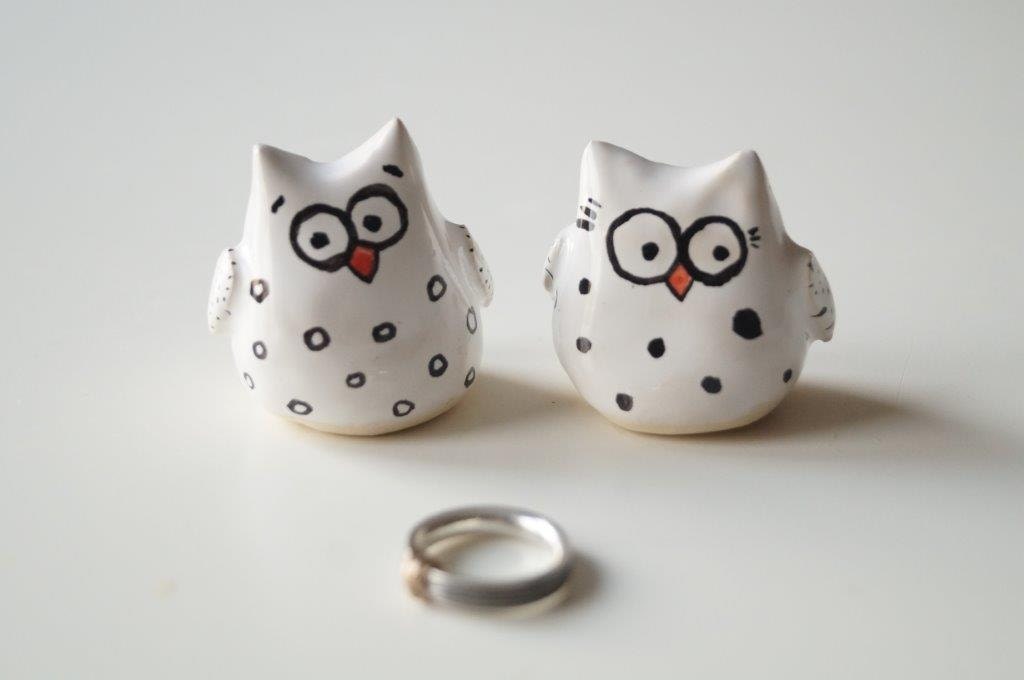 Handmade Ceramic Owl Couple Figurines: Wedding Cake Topper