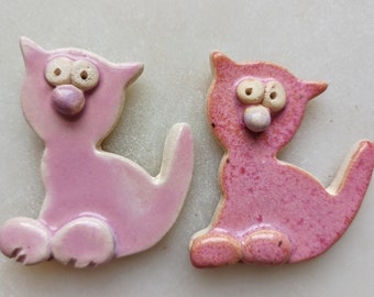 Set of 2 Cat Pink Fridge Magnets • Kitchen Decor Handmade Ceramic Cat Magnets • Cat Lover Gift •  Housewarming • Party Favors - Unique Cats