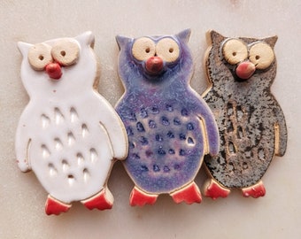 Handmade Ceramic Owl Magnets Set of 3 Fridge Magnets for Kitchen Decor, Housewarming Gift, HandPainted Cute Animal Magnets Gift Set for Her