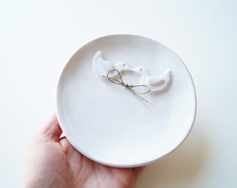 Love Birds Ring Dish • Handmade Ceramic Wedding Jewelry Plate