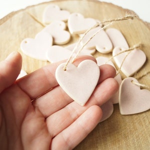 Little Heart Wedding Favors, Ceramic Pink Hearts, Hanging Heart Ornament