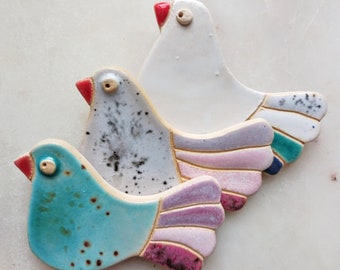 Set of 3 Fridge Magnets for Kitchen Decor • Handmade Ceramic Bird Magnets • Housewarming Gift • Cute Animal Magnets Gift • Set for Her