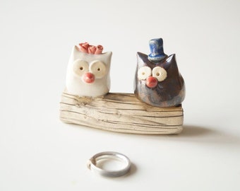 Owls Sitting on a Branch Figurine • Handmade Ceramic • Cake Topper for Wedding, Engagement, Anniversary Gift • by Her Moments