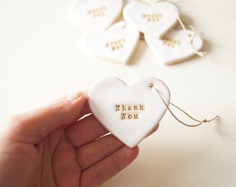 Wedding Favors for Guests, Thank You Wedding Ornament, Ceramic White Heart, Party Gift