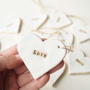 Ceramic Heart Wedding Favor: Handmade Pottery Ornament with &#39;Love&#39;