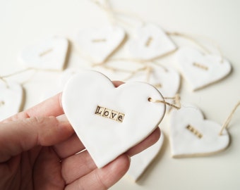Wedding Favors for guests, Wedding Ornament, White Heart, Wedding party gift, personalized favor tags