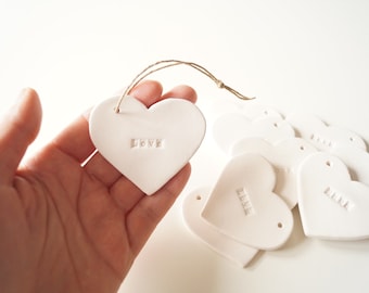White Ceramic Heart Ornament: Wedding Favor with Love