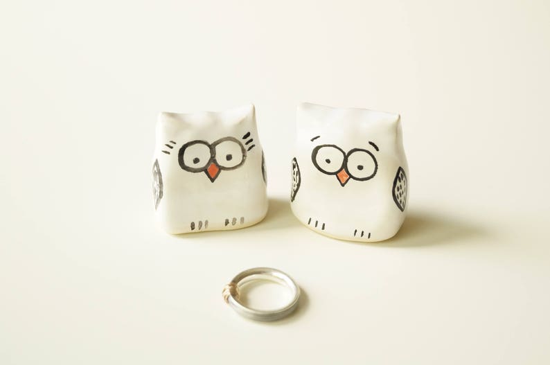 Owl Couple Figurines Handmade Ceramic Cake Topper for Wedding, Engagement, Anniversary Gift by Her Moments image 1