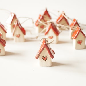 Mini house with heart, Small house, Favors for guests, Wedding Favors, Ceramic Little House, Hanging Ornament, Ceramic House necklace