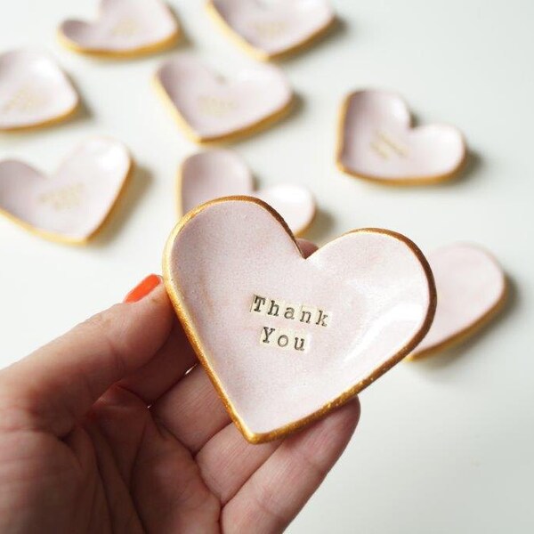 Large Wedding Favors - Heart Favors - Ceramic Hearts - Set of 10 pieces, Pink Heart, Little Heart Bowl, Ceramic