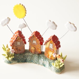 Handmade Ceramic Sweet Miniature House • Housewarming Gift • Rustic Home Decor • Sun and Clouds • Home Decor • Garden Decor • Welcome Home