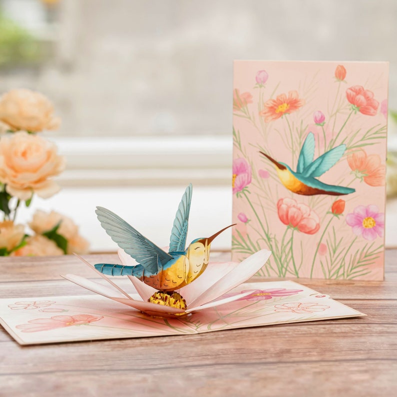 Unipop Hummingbird Garden Pop Up Card, Birthday Card for Women, Mothers Day Card, Valentines Day Card for Mom, Birthday Card for Mom image 2
