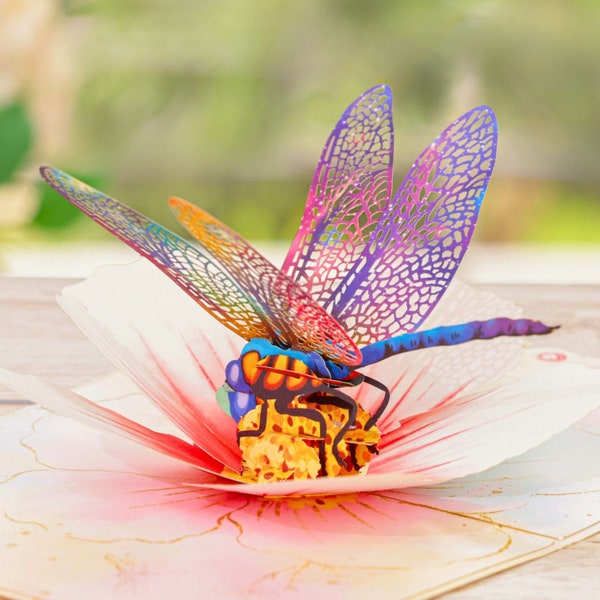 Unipop Dragonfly & Flower Pop Up Card, Mother’s Day Card, Birthday Card for Women, Valentines Day Card for Mom, Dragonfly Get Well Card