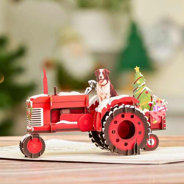 Unipop Christmas Vintage Tractor Pop Up Card, Christmas Card for Husband/ Dad/ Son/ Grandson, Tractor Christmas Card, Vintage Christmas Card
