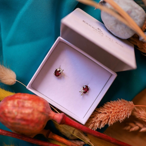 Rhodolite and dragonfly earrings